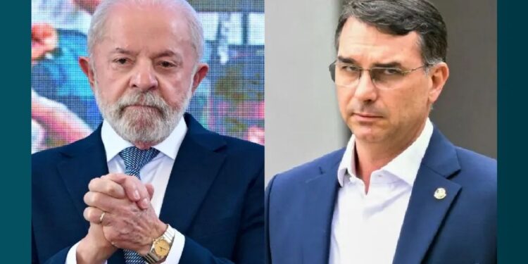 Os pré-candidatos à presedência da República, Lula (PT) e Flávio Bolsonaro (PL).