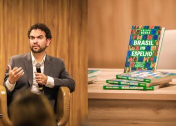 Felipe Nunes e o livro "Brasil no Espelho". Crédito/Fotos: Izabele Brito