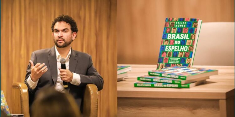Felipe Nunes e o livro "Brasil no Espelho". Crédito/Fotos: Izabele Brito