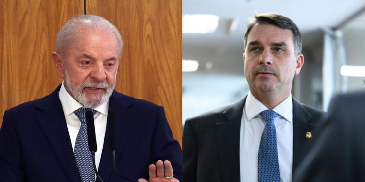 Os pré-candidatos à presidência da República, Lula (PT) e Flávio Bolsonaro (PL).