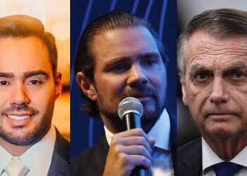 O empresário Thiago Miranda, o banqueiro Daniel Vorcaro e o ex-presidente Jair Bolsonaro