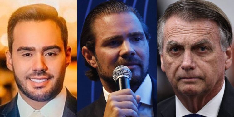 O empresário Thiago Miranda, o banqueiro Daniel Vorcaro e o ex-presidente Jair Bolsonaro