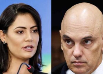 A ex-primeira-dama Michelle Bolsonaro e o Ministro do STF Alexandre de Moraes