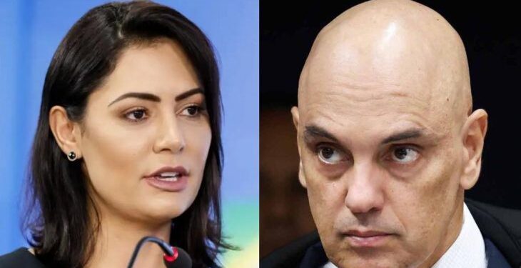 A ex-primeira-dama Michelle Bolsonaro e o Ministro do STF Alexandre de Moraes