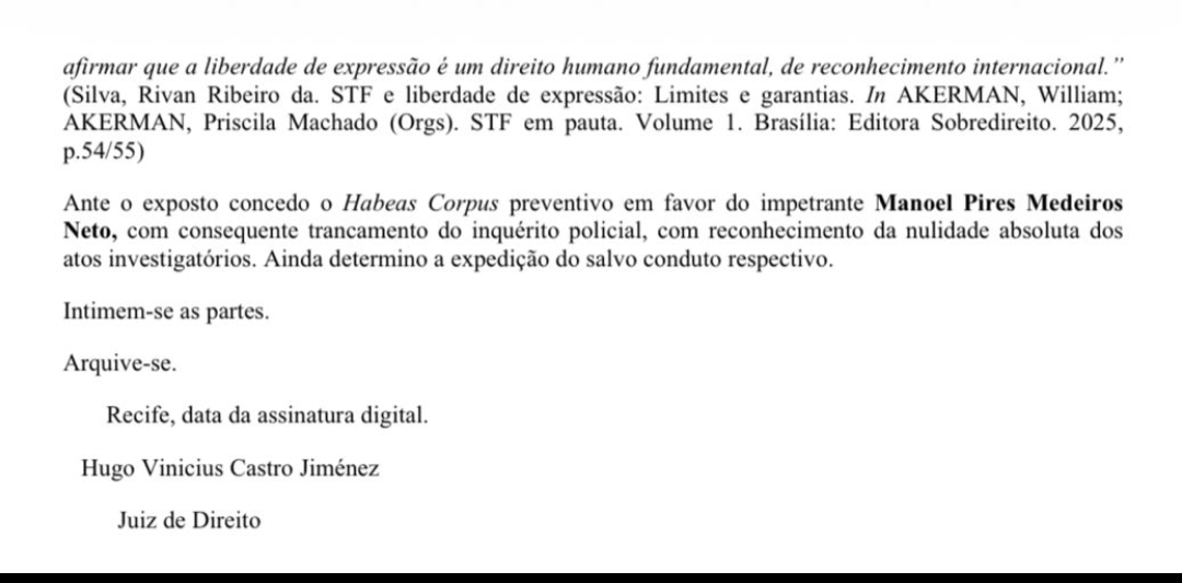 Trecho do documento referente a anulação