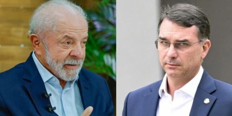 O presidente Lula (PT) e o Senador Flávio Bolsonaro (PL)