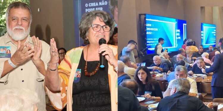 Henrique Luduvice e  Hilda Gomes durante almoço  que reuniu lideranças da engenharia no Recife