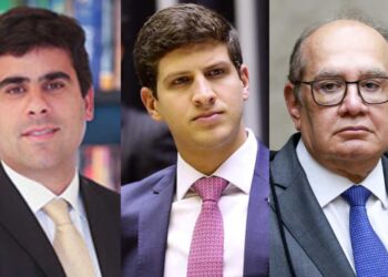O advogado Rafael Carneiro, João Campos (PSB) e Gilmar Mendes (da esq. p/ dir.)