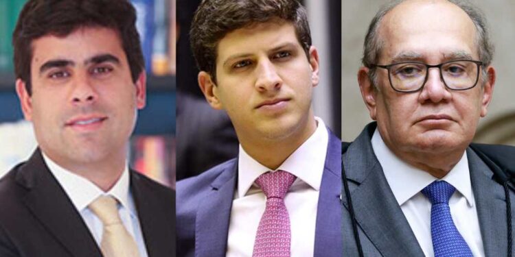 O advogado Rafael Carneiro, João Campos (PSB) e Gilmar Mendes (da esq. p/ dir.)