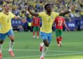 Vinicius Jr. comemora após marcar contra o Marrocos