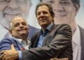 Márcio França e Fernando Haddad durante em evento em São Paulo