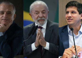 Márcio França (PSB), o presidente Lula (PT) e João Campos (PSB) (esq. p/ dir.)