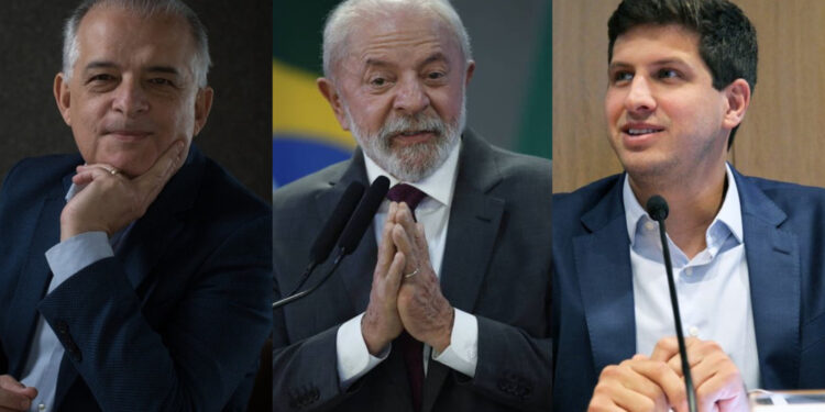 Márcio França (PSB), o presidente Lula (PT) e João Campos (PSB) (esq. p/ dir.)