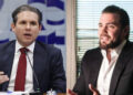 O Presidente da Câmara, Hugo Motta e o banqueiro Daniel Vorcaro (esq. p/ dir.)