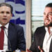 O Presidente da Câmara, Hugo Motta e o banqueiro Daniel Vorcaro (esq. p/ dir.)