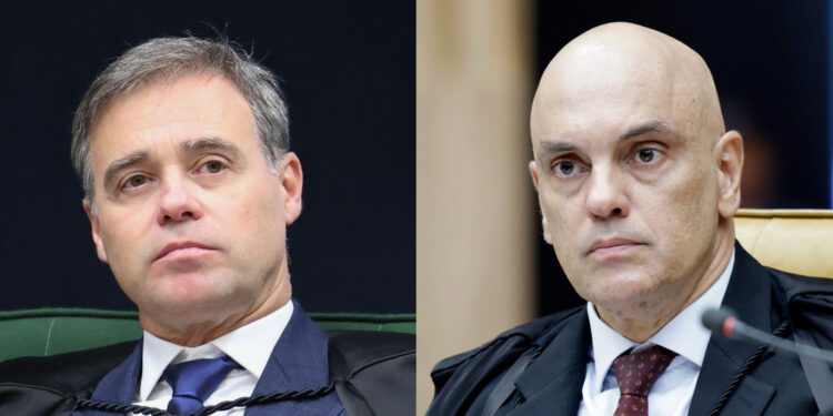 O ministro André Mendonça e o ministro Alexandre de Moraes (esq. p/ dir.)