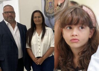 O investigador Fred Ponce; e a mãe de Beatriz Angélica, Lucinha Mota.