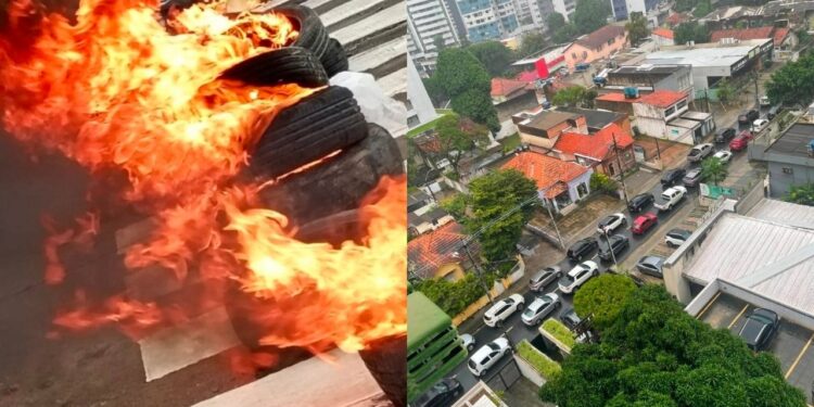 O protesto gerou um engarrafamento entre os bairros dos Aflitos e Rosarinho. Foto: cortesia