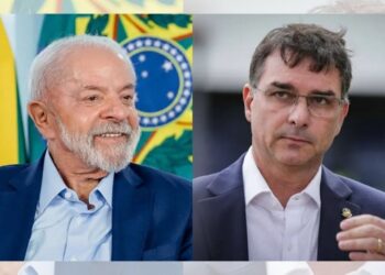 Os pré-candidatos à presidência da República, Lula (PT); e Flávio Bolsonaro (PL).
