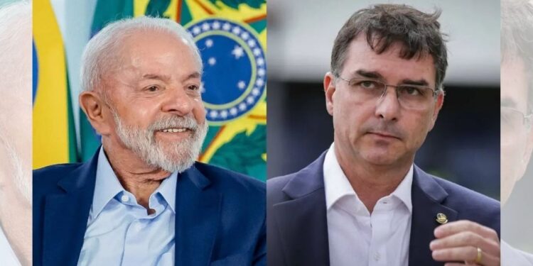 Os pré-candidatos à presidência da República, Lula (PT); e Flávio Bolsonaro (PL).