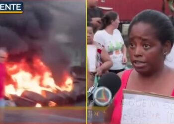 Moradores da comunidade do Jiquiá realizaram protesto. Imagem: Reprodução/TV Jornal