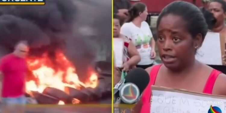 Moradores da comunidade do Jiquiá realizaram protesto. Imagem: Reprodução/TV Jornal