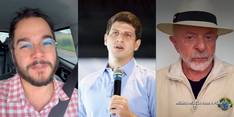 O dep. federal, Túlio Gadêlha (PSD); o ex-prefeito do Recife, João Campos (PSB); e o presidente Lula (PT).