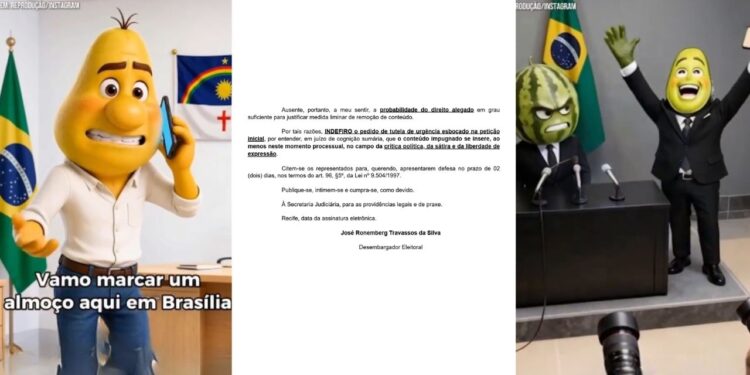 O vídeo utiliza personagens caricatos com apelidos como "Jambo Campos" e "Coronel Melançudo"