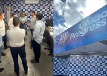 Membros do União Progressista chegam para reunião da federação. Imagem: Reprodução/Redes Sociais