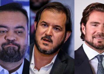 O ex-governador Cláudio Castro, o presidente do União Brasil, Antônio Rueda e o ex-banqueiro Daniel Vorcaro