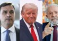 Flávio Bolsonaro (PL), o presidente Donald Trump e Lula (PT)