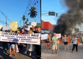 Protestos ocorreram na Estrada de Curcurana e na comunidade de Rio Doce. Imagem: Reprodução/TV Jornal