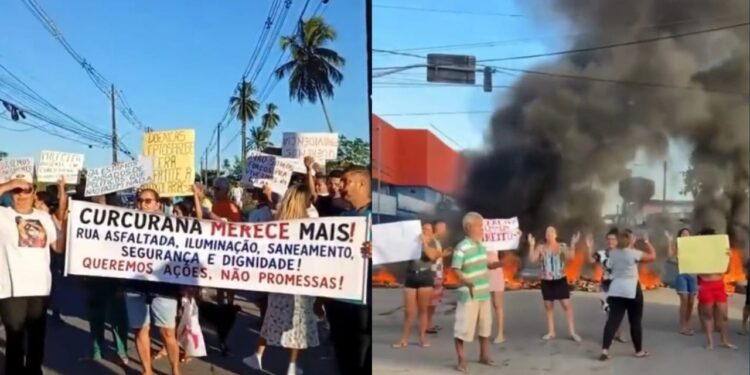 Protestos ocorreram na Estrada de Curcurana e na comunidade de Rio Doce. Imagem: Reprodução/TV Jornal