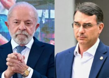 Os pré-candidatos à presidência da República, Lula (PT) e Flávio Bolsonaro (PL).
