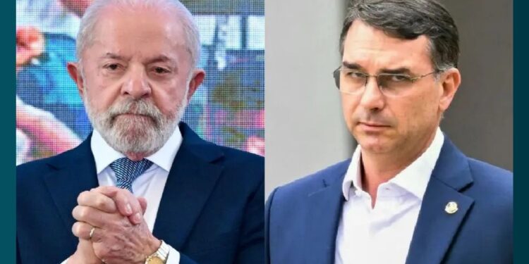 Os pré-candidatos à presidência da República, Lula (PT) e Flávio Bolsonaro (PL).