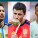 Os jogadores Lionel Messi, Rodri e Kylian Mbappé