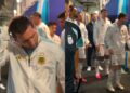 Lionel Messi junto com outros jogadores da seleção Argentina antes da final. Imagem: Reprodução/ESPN