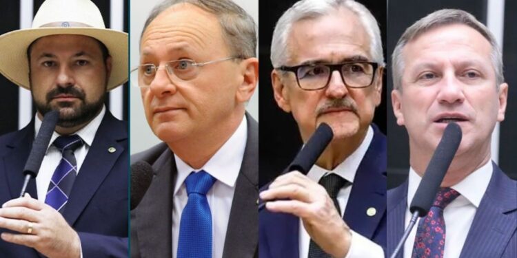 Os deputados, Geraldo Mendes, o “Homem do Chapéu” (União-PR); Benes Leocádio (União-RN); Pedro Westphalen (PP-RS); e Sanderson (PL-RS).