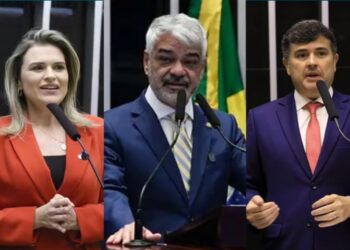 Os candidatos ao Senado, Marília Arraes (PDT); Humberto Costa (PT); e Eduardo da Fonte (PP).