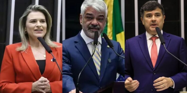 Os candidatos ao Senado, Marília Arraes (PDT); Humberto Costa (PT); e Eduardo da Fonte (PP).