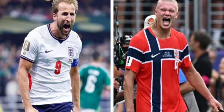 Harry Kane e Erling Haaland celebram gols na Copa do Mundo (Fotos: AFP).