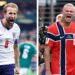 Harry Kane e Erling Haaland celebram gols na Copa do Mundo (Fotos: AFP).