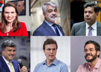 Os pré-candidatos Marília Arraes (PDT), Humberto Costa (PT), Mendonça Filho (PL), Eduardo da Fonte (PP), Miguel Coelho (UB) e Túlio Gadelha (PSD)