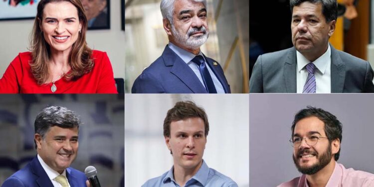 Os pré-candidatos Marília Arraes (PDT), Humberto Costa (PT), Mendonça Filho (PL), Eduardo da Fonte (PP), Miguel Coelho (UB) e Túlio Gadelha (PSD)