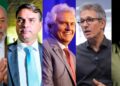 Lula (PT), Flávio Bolsonaro (PL), Ronaldo Caiado (PSD), Romeu Zema (Novo) e Renan Santos (Missão), pré-candidatos à Presidência da República