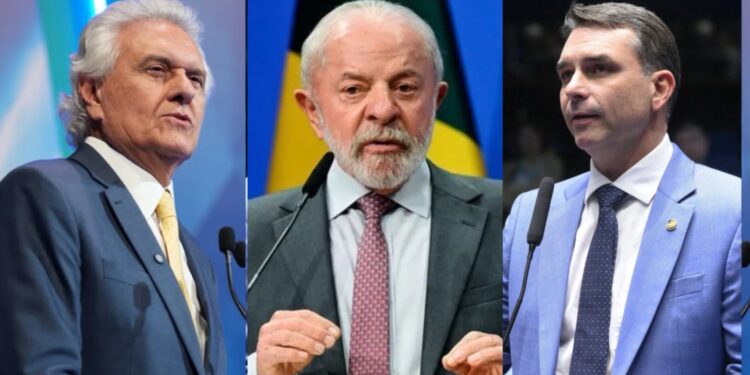 Ronaldo Caiado (PSD-GO), Luiz Inácio Lula da Silva (PT) e Flávio Bolsonaro (PL-RJ)