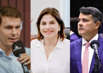 Da esq. p/ dir. Miguel Coelho (União Brasil), Priscila Krause (PSD) e Eduardo da Fonte (PP)