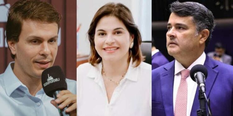 Da esq. p/ dir. Miguel Coelho (União Brasil), Priscila Krause (PSD) e Eduardo da Fonte (PP)