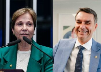 Tereza Cristina (PP-MS) e o candidato Flávio Bolsonaro (PL)