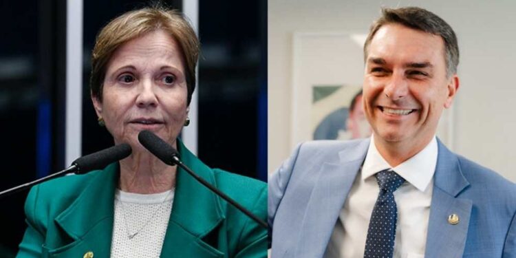 Tereza Cristina (PP-MS) e o candidato Flávio Bolsonaro (PL)